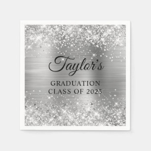 Glittery Silver Foil Graduation Napkin