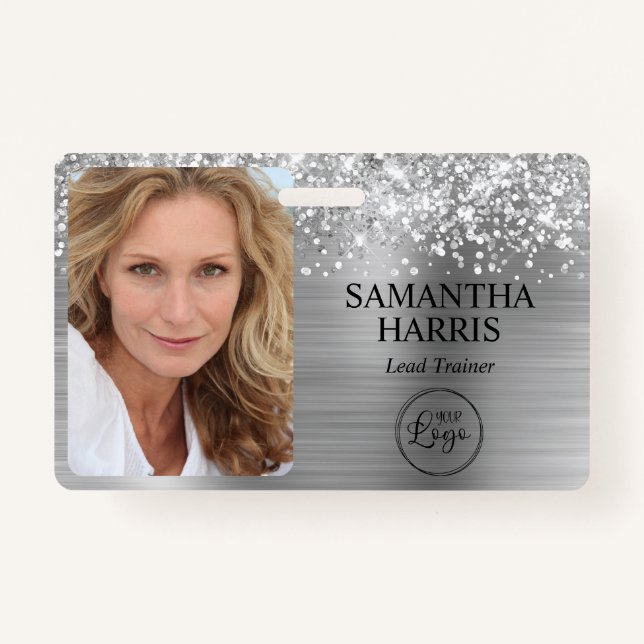 Glittery Silver Foil Logo and Photo ID Badge (Front)