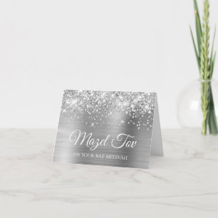 Glittery Silver Foil Mazel Tov on your Bat Mitzvah Card