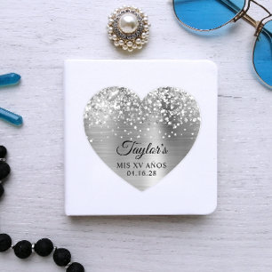 Glittery Silver Foil Mis XV Años Heart Shape
