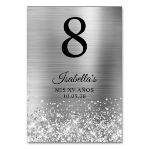 Glittery Silver Foil Mis XV Anos Table Number