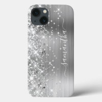 Glittery Silver Foil Modern Girly Signature