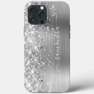 Glittery Silver Foil Modern Girly Signature iPhone 13 Pro Max Case