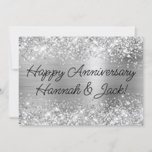 Glittery Silver Foil Modern Happy Anniversary Card