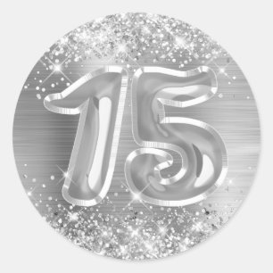 Glittery Silver Foil Number 15 Birthday Classic Round Sticker