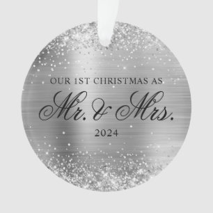 Glittery Silver Foil Our 1st Christmas Photo Ornament