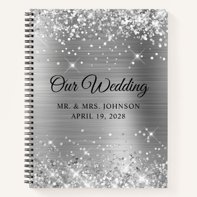Glittery Silver Foil Our Wedding Guest Notebook (Front)