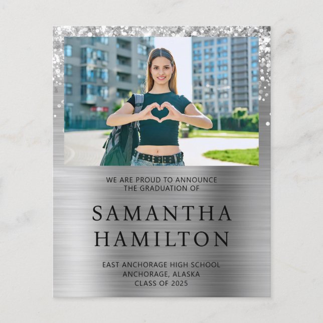 Glittery Silver Foil Photo Graduation Flyer (Front)