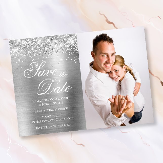 Glittery Silver Foil Photo Save The Date (Creator Uploaded)