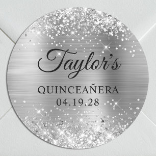 Glittery Silver Foil Quinceanera Classic Round Sticker