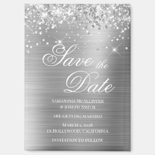 Glittery Silver Foil Save the Date Magnet