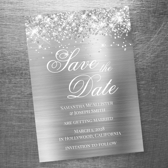 Glittery Silver Foil Save the Date Magnetic Invitation (Creator Uploaded)