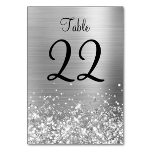 Glittery Silver Foil Wedding Table Number
