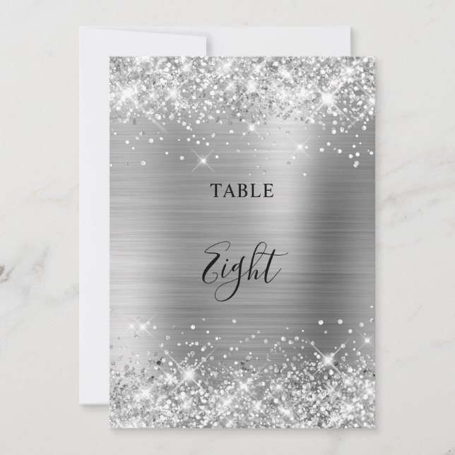 Glittery Silver Foil Wedding Table Number 5x7 Card (Front)