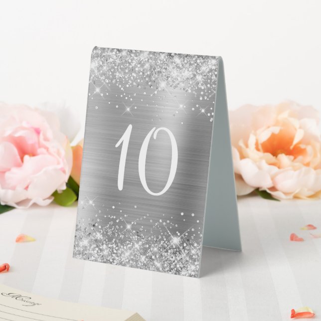 Glittery Silver Foil Wedding Table Number Sign (In SItu (Wedding))