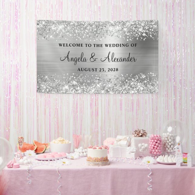 Glittery Silver Foil Wedding Welcome Banner (Party)