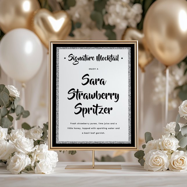Glittery Silver Frame Signature Mocktail Black Poster (Creator Uploaded)