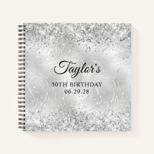 Glittery Silver Frosted Glass 50th Birthday Guest Notebook
