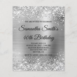 Glittery Silver Glam 40th Birthday Invite Flyer
