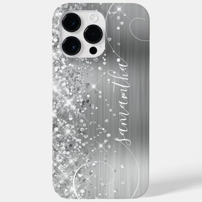 Glittery Silver Glam Curly Signature Case-Mate iPhone Case (Back)