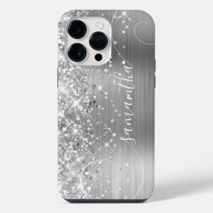 Glittery Silver Glam Curly Signature iPhone 14 Pro Max Case