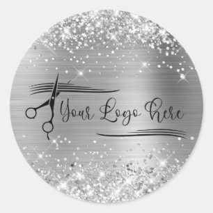 Glittery Silver Glam for Your Logo Classic Round Sticker