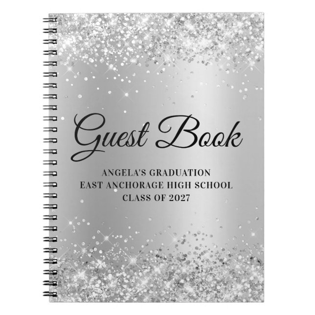 Glittery Silver Glam Gradient Graduation Notebook (Front)