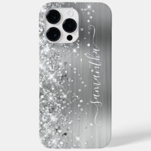 Glittery Silver Glam Modern Girly Signature Case-Mate iPhone 14 Pro Max Case