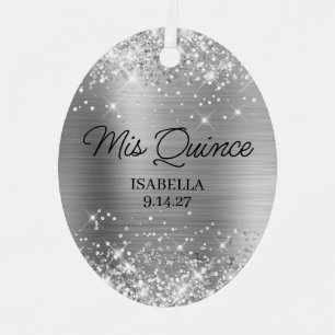 Glittery Silver Glam Quinceañera Ball Gown Photo Metal Tree Decoration