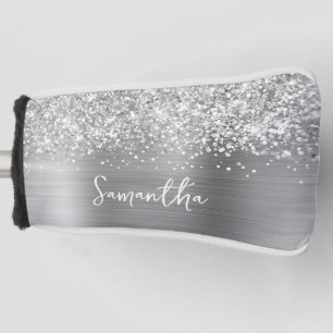 Glittery Silver Glam Script Name Golf Head Cover