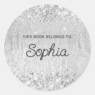 Glittery Silver Glam Texture Book Classic Round Sticker