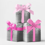 Glittery Silver Glam Wrapping Paper<br><div class="desc">The background features large faux silver glitter and faux brushed metal silvery grey foil. 
The girly glitter glam prints like a photo on this gift wrap.
Decorative custom gift wrap for you.</div>