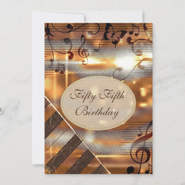 Glittery Silver & Gold Music Notes 55th Birthday Invitation (Front)