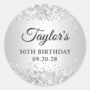 Glittery Silver Gradient 50th Birthday Classic Round Sticker
