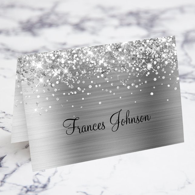 Glittery Silver Individual Name Place Cards (Fold Your Own Individual Place Cards)