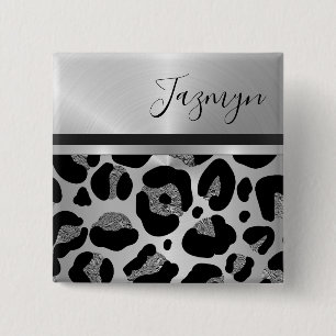 Glittery Silver Leopard Safari Print 15 Cm Square Badge