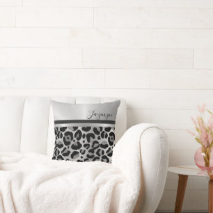 Glittery Silver Leopard Safari Print  Cushion