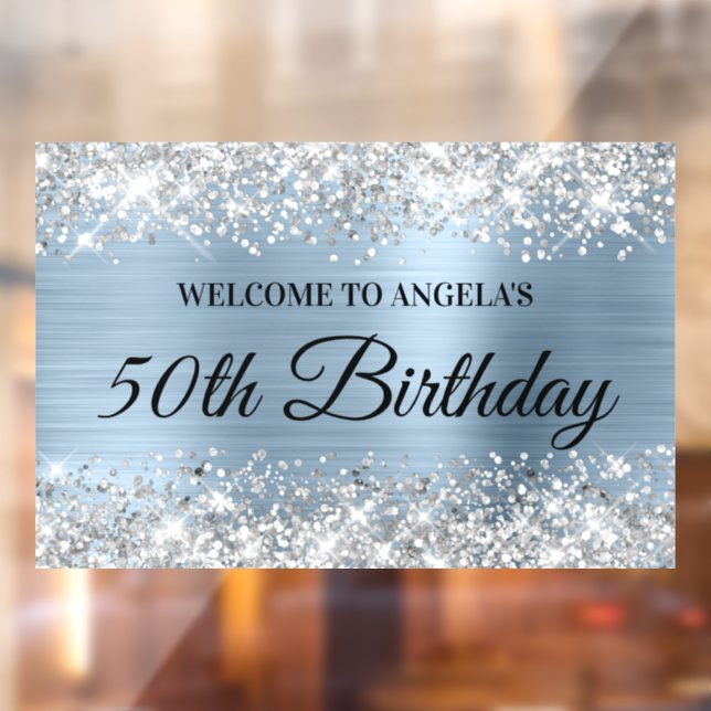 Glittery Silver Light Blue 50th Birthday Welcome (Sheet 2)