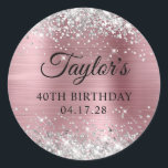 Glittery Silver Light Pink Foil 40th Birthday Classic Round Sticker<br><div class="desc">Create your own 40th birthday party favour stickers. Girly faux sparkly silver glitter on the top and bottom edge, over a faux light pink metallic style ombre foil. Customise the font styles to create your own favour sticker design for her special celebration. A classic elegant calligraphy paired with an all...</div>
