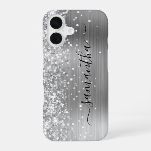 Glittery Silver Metallic Girly Signature iPhone 16 Case