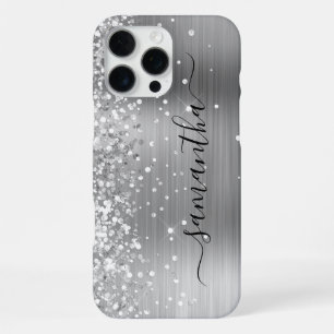 Glittery Silver Metallic Girly Signature iPhone 16 Pro Max Case