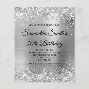 Glittery Silver Monogram 50th Birthday Invite Flyer