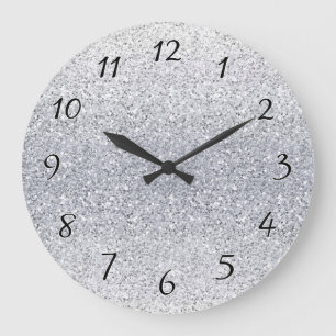Glittery Silver Ombre Large Clock