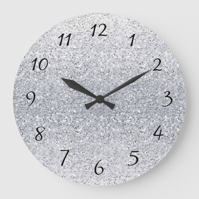 Glittery Silver Ombre Large Clock (Front)