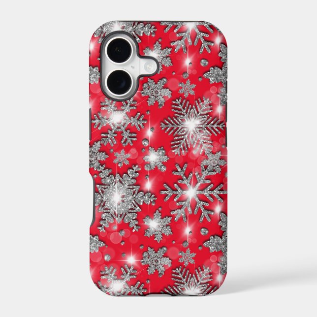 Glittery silver red festive snowflake pattern    (Back)