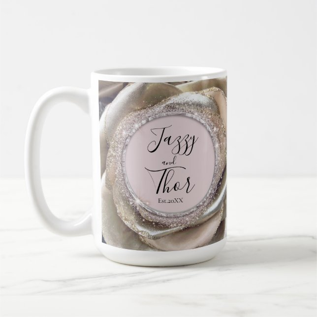 Glittery Silver Rose Petals Personalised    Coffee Mug (Left)