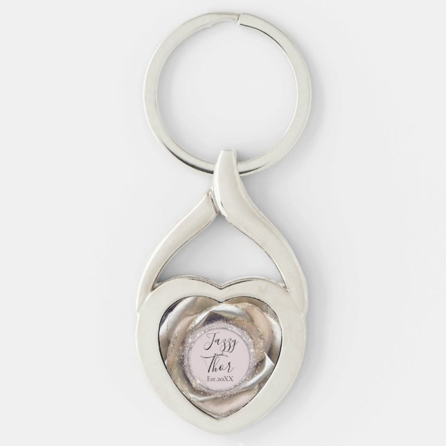 Glittery Silver Rose Petals Personalised    Key Ring (Front)
