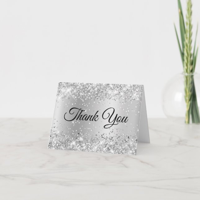 Glittery Silver Shimmer Gradient Thank You Card (Front)