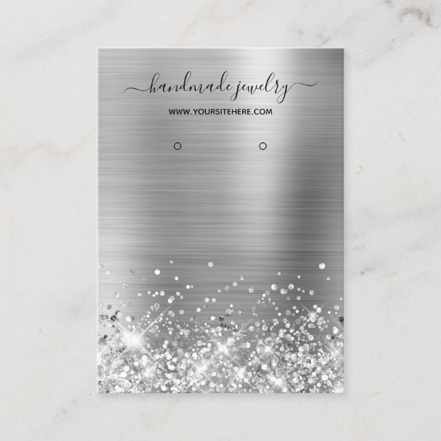 Glittery Silver Signature Earring Display Business Card (Front)