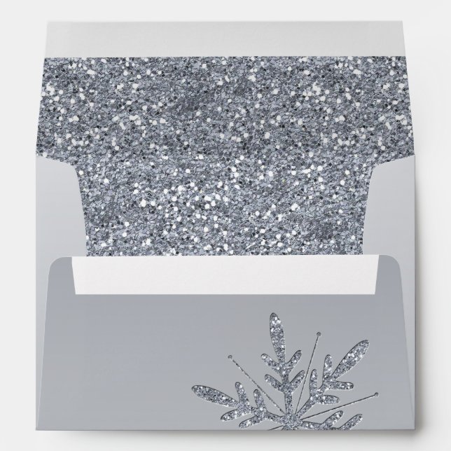 Glittery Silver Snowflake Return Address Envelope (Back (Bottom))